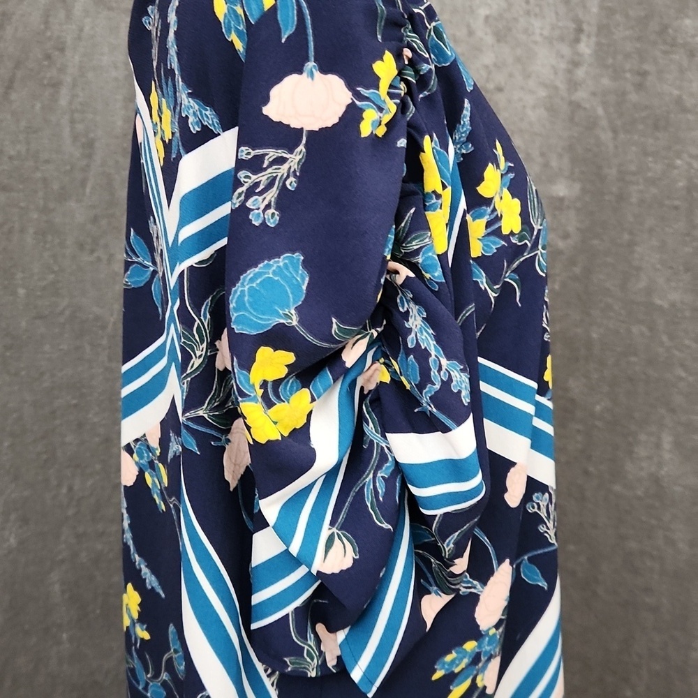 Halogen Floral Shift Dress Women's Size 1 Navy Blue 3/4 Sleeve Ruched Scarf Prin - Picture 4 of 12